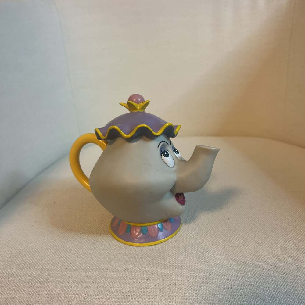Disney Mrs Potts Teapot Coin Bank Beauty And The Beast Hard Rubber Plastic Piggy - Picture 2 of 9